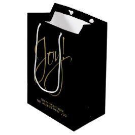 Joy! Gold Script Typografie Minimaler Schwarzer Ur Mittlere Geschenktüte