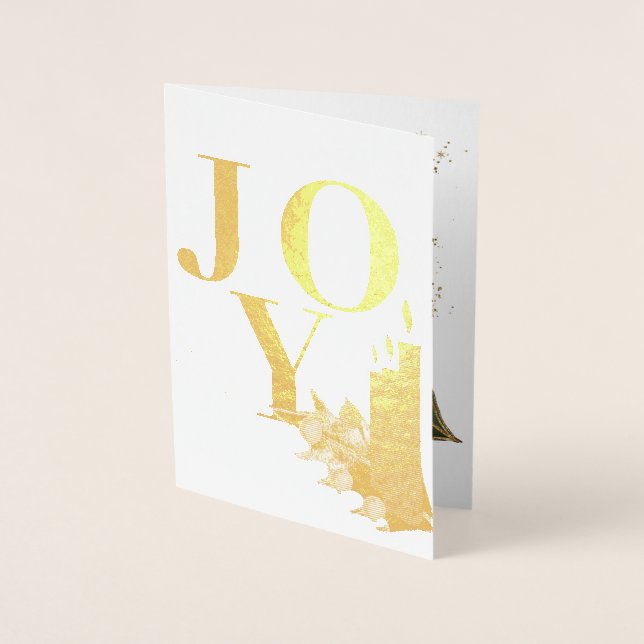 Joy Golden Candles Holly Berries Weihnachten Folienkarte (Vorderseite)