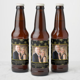 Joy! Goldene Schneeflocken mit festlichem Foto Bierflaschenetikett