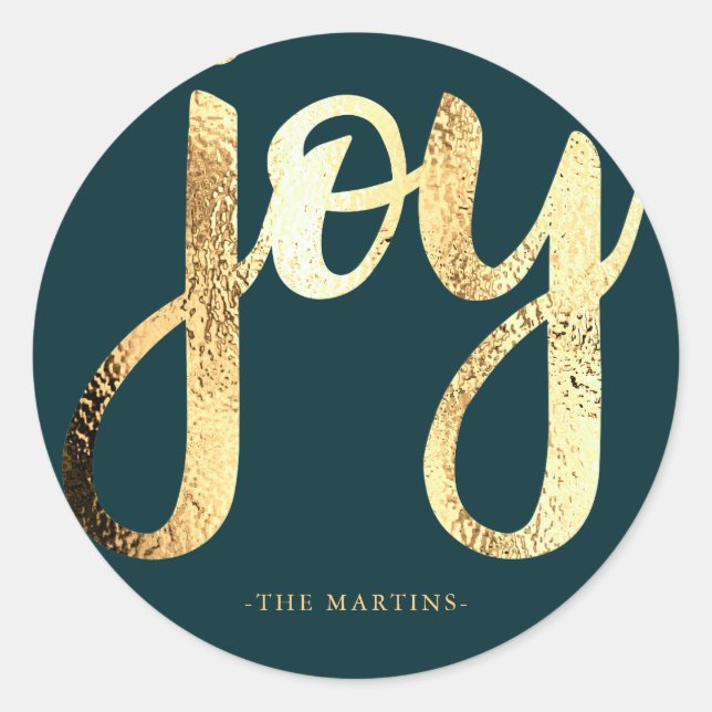 Joy Green et Gold Typographie Sticker de Noël (Devant)