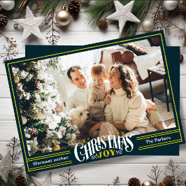 JOY Green Gold Script Minimalistisch Foto Weihnach Feiertagskarte