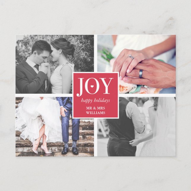 Joy | HochzeitsfotoCollage | Happy Holidays Feiertagspostkarte (Vorderseite)
