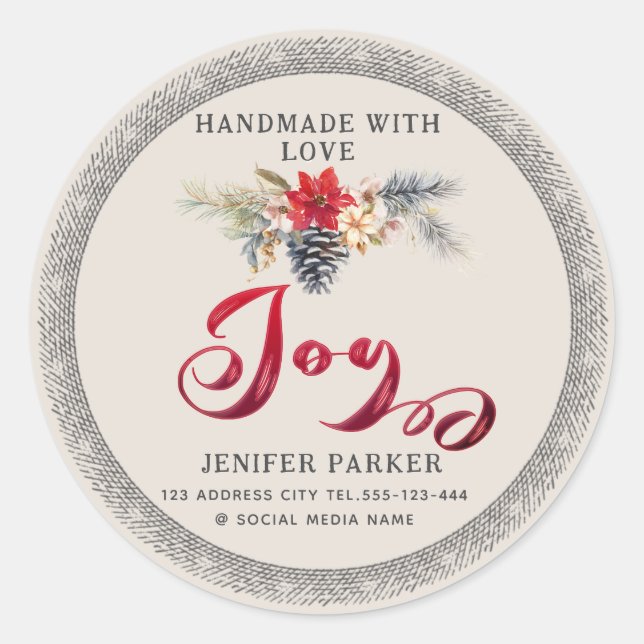 Joy Holiday elegant modern handgefertigt Runder Aufkleber (Vorderseite)
