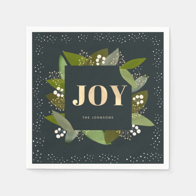 JOY Holiday Foliages Navy Blue Paper Napkins Serviette (Vorderseite)