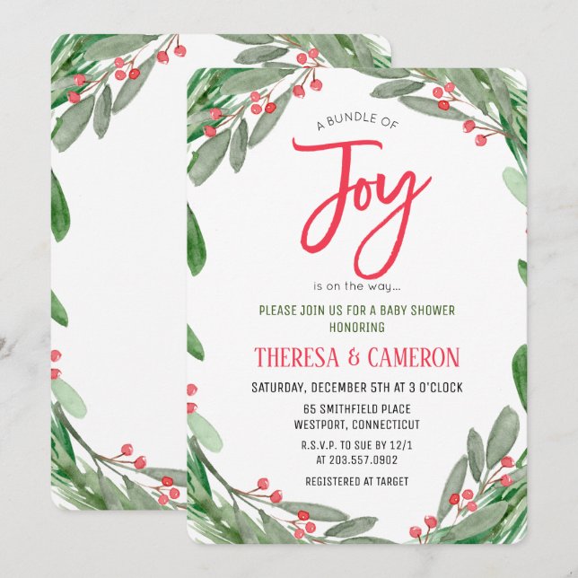 Joy Holiday Mistletoe Babydusche Einladung (Vorne/Hinten)