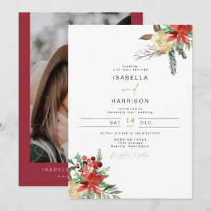 JOY Holiday Poinsettia Winter Red Floral Wedding Einladung