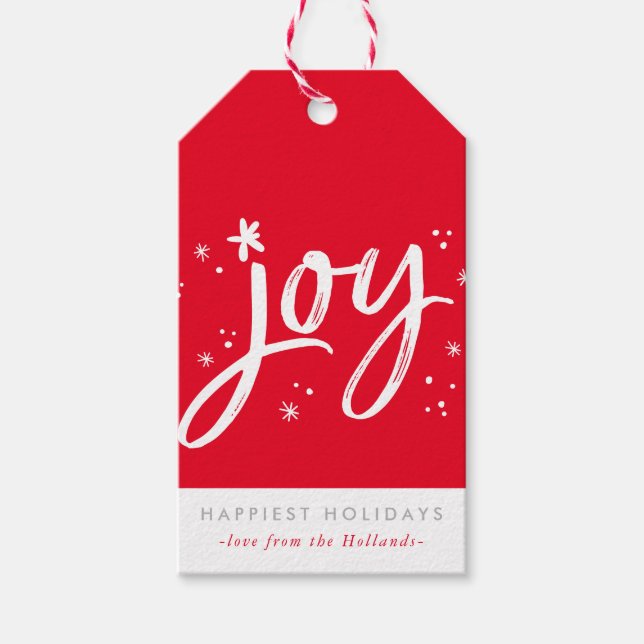 JOY HOLIDAY stilvoll, einfach, modern und lustig w Geschenkanhänger (Vorderseite)