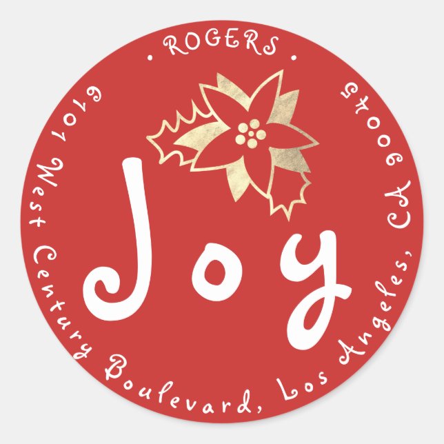 Joy Holly Berry Holiday Rücksendeadresse Red White Runder Aufkleber (Vorderseite)