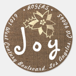 Joy Holly Holiday Rücksendeadresse Linen Gold Farm Runder Aufkleber