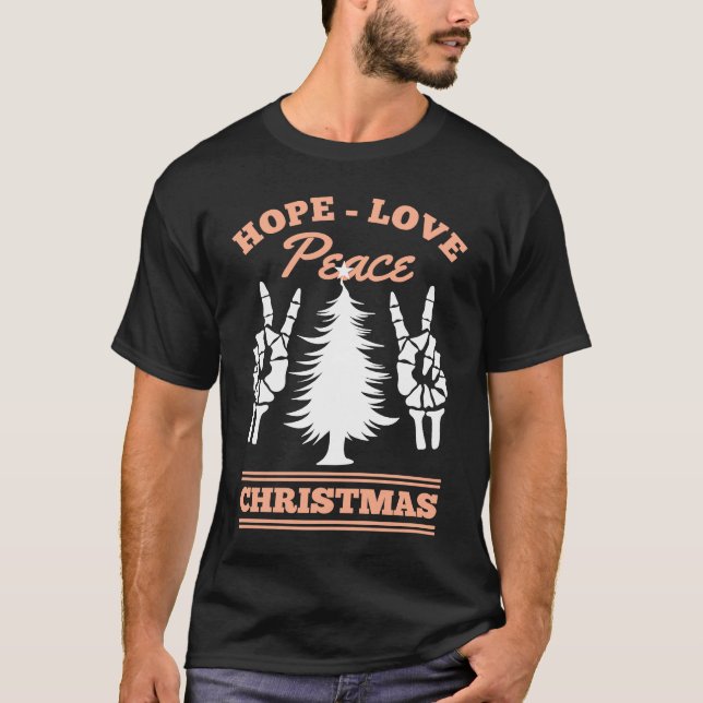 Joy Hope Love Peace Christmas Tree Red Buffalo Pla T-Shirt (Vorderseite)