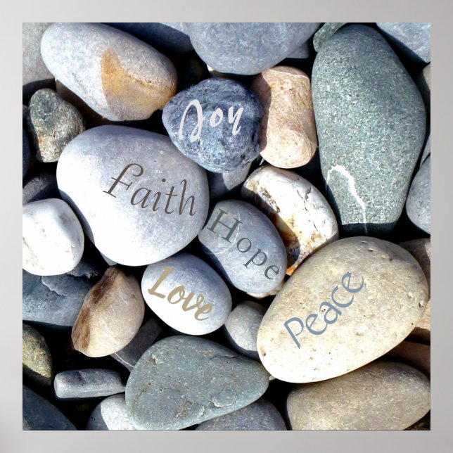 Joy Hope Peace Faith Liebe Christliche Werte Kiese Poster (Vorne)