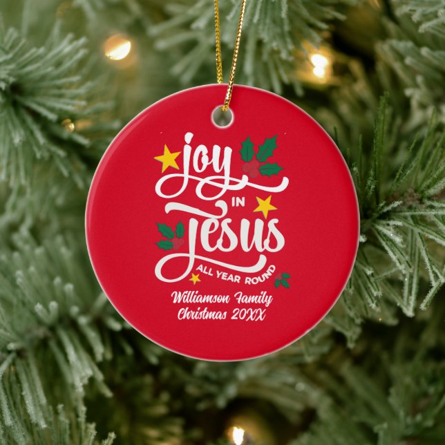 JOY IN JESUS Family Name Christian Christmas  Keramik Ornament (Baum)