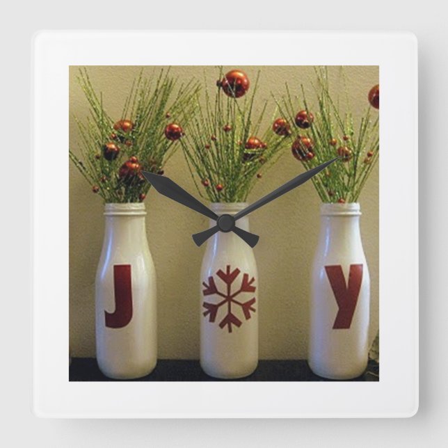 "JOY JOY JOY JOY" CHRISTMAS KLICKEN QUADRATISCHE WANDUHR (Vorderseite)