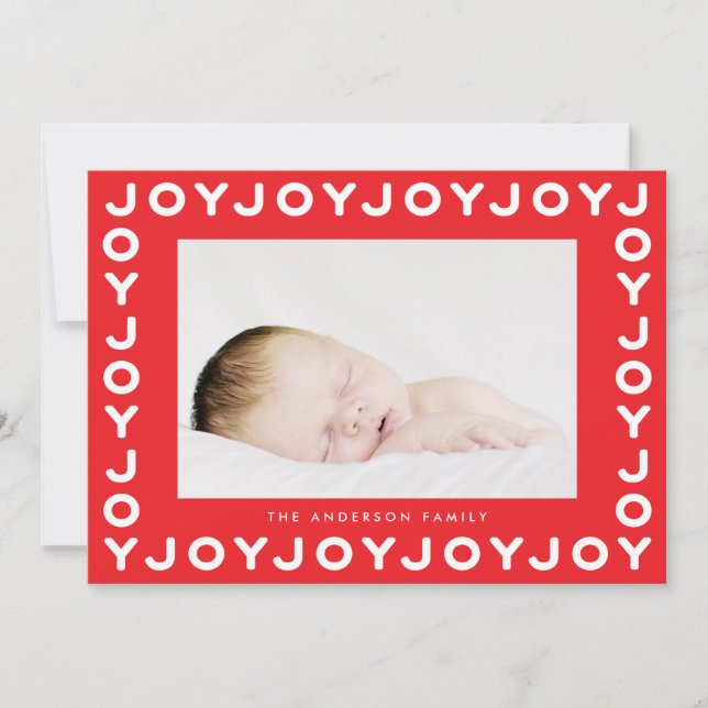 Joy Joy Red Frame Weihnachtsfotokarte Feiertagskarte (Vorderseite)