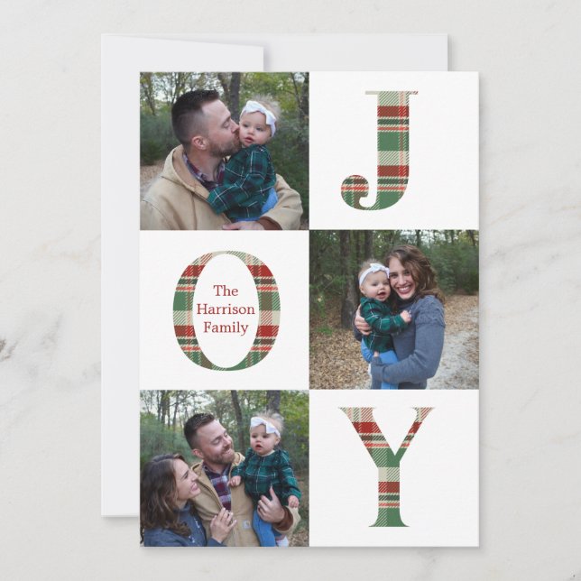 Joy Kariert Three Picture Holiday Card Einladung (Vorderseite)