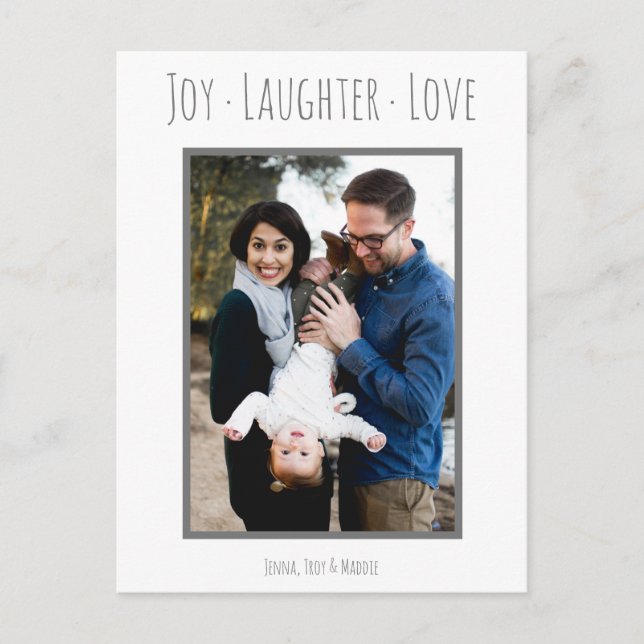 Joy Laughter Liebe | Weihnachts-Fotokarte Feiertagspostkarte (Vorderseite)