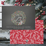 Joy Laurel Wreath mit Berries Corporate Card Feiertagskarte<br><div class="desc">Ein Lorbeerkranz aus Weiß mit grünen Blätter und roten Beeren,  ein weißer Text mit Joy,  und Bereiche,  die Sie einfach auf einem schwarzen Chalkboard-Hintergrund anpassen können. Die Rückseite der Karte ist hell rot mit weißen immergrünen Zweigen,  Blätter und Beeren.</div>