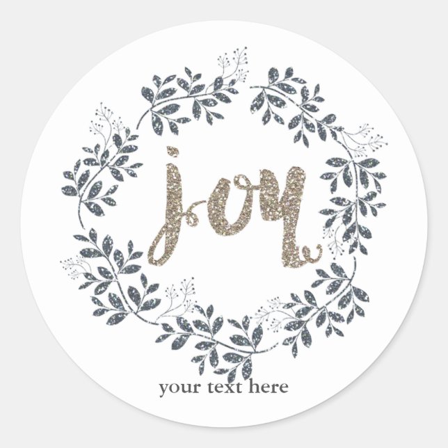 JOY Leaf Wreath Rustic Holiday Silver Gold Sticker (Vorderseite)