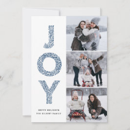 JOY Lettering Blue Christmas Foto Collage Feiertagskarte