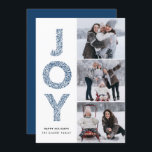 JOY Lettering Blue Christmas Foto Collage Feiertagskarte<br><div class="desc">JOY Foliage Lettering Navy Blue Christmas Foto Collage Flat Card | Senden Sie Weihnachten Grüße mit dieser modernen und skurrilen Urlaubskarte. Es zeichnet sich durch JOY Foliage dekorative Typografie und festliche Muster aus. Personalisieren Sie diese durch Hinzufügen von Namen,  Nachrichten und Fotos.</div>