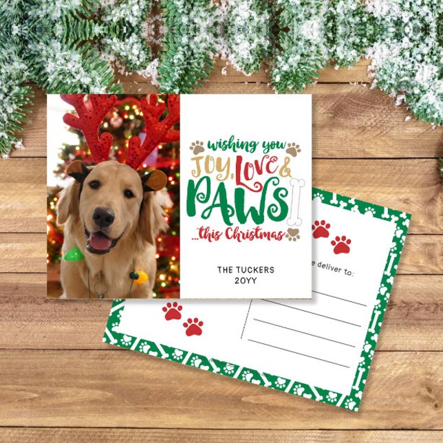 Joy Liebe Paws Dog Red Green Foto Postkarte (Von Creator hochgeladen)