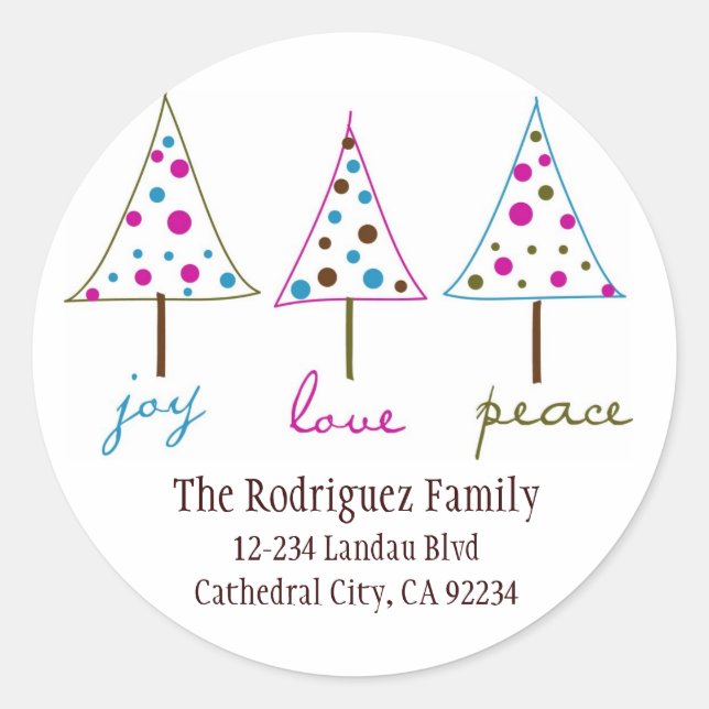 Joy, Liebe, Peace Address Labels Runder Aufkleber (Vorderseite)
