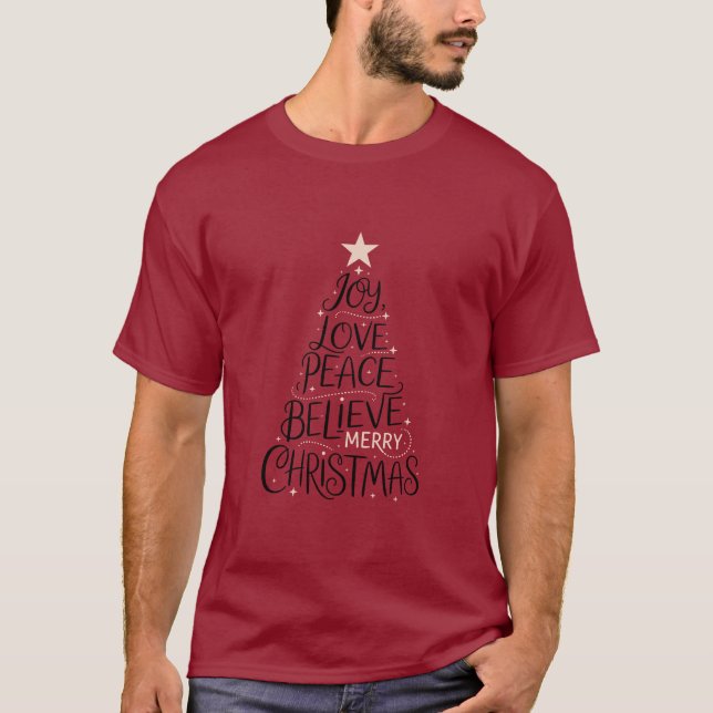Joy Liebe Peace Glaube frohe Weihnachtsbaum Xmas T-Shirt (Vorderseite)