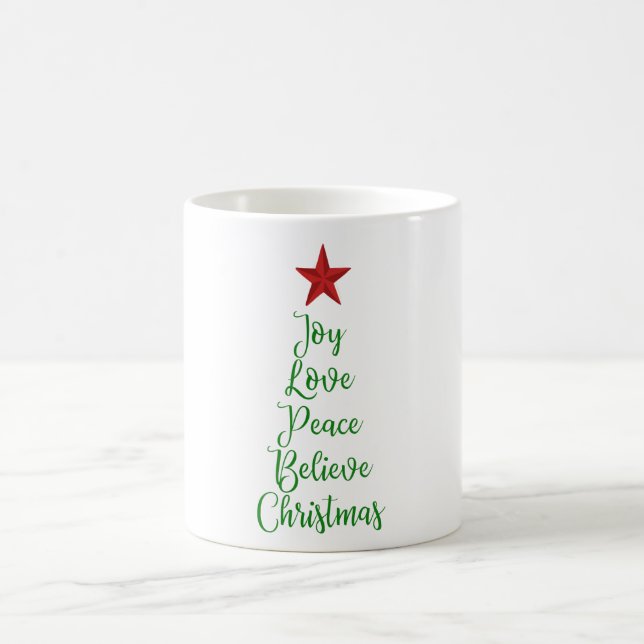 Joy Liebe Peace Glaube Weihnachtsbaum mit Rot Kaffeetasse (Mittel)
