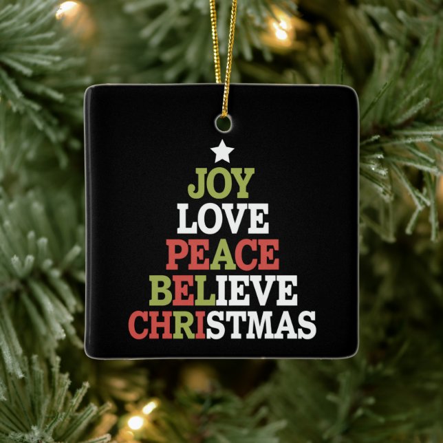 Joy Liebe Peace Glaube Weihnachtsbaumfamilie Keramikornament (Baum)