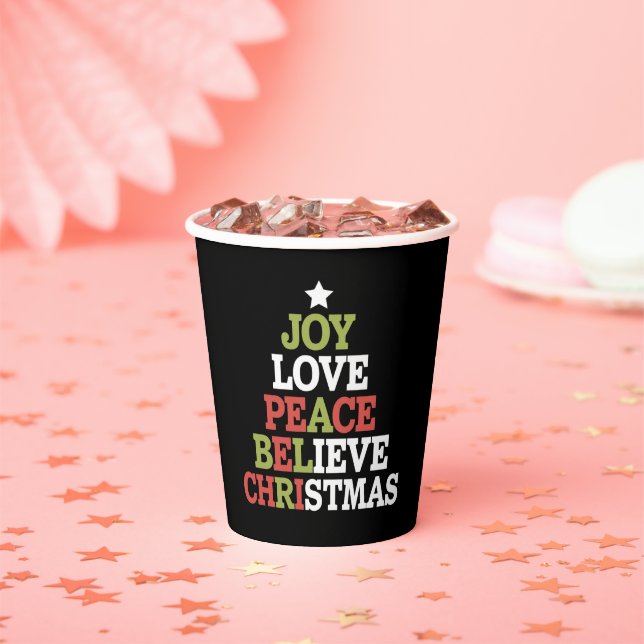 Joy Liebe Peace Glaube Weihnachtsbaumfamilie Pappbecher (Insitu)