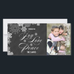 JOY LIEBE PEACE HOLIDAY FOTOKARTE | CHALKBOARD FEIERTAGSKARTE<br><div class="desc">JOY LIEBE PEACE HOLIDAY FOTOKARTE | CHALKBOARD von ELKE CLARKE© "WISHING YOU JOY,  LIEBE AND FACE". Schöne Schneeflocken Muster und Foto. Für andere Farben kontaktieren Sie bitte den Händler.</div>