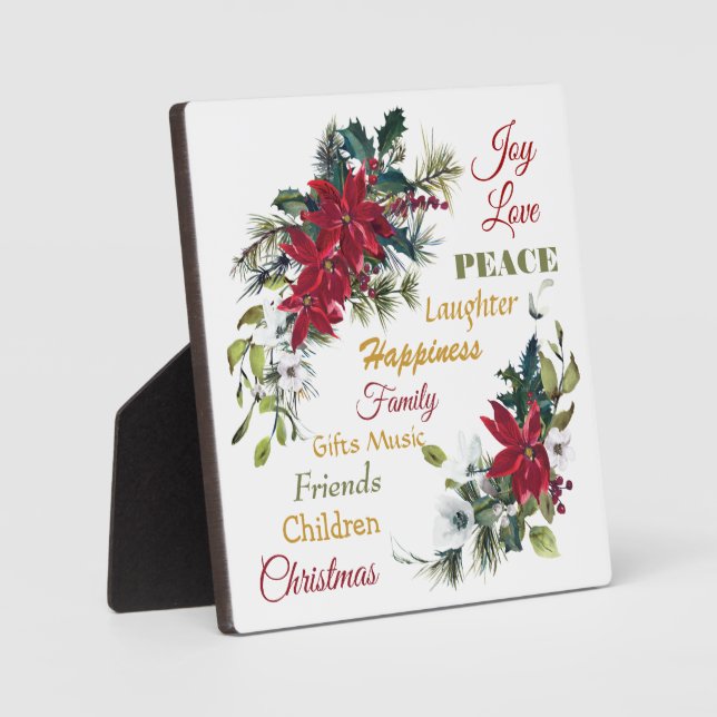 Joy Liebe Peace Poinsettia Weihnachten Fotoplatte (Vorderseite)