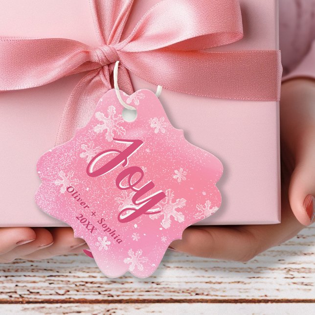 Joy Liebe Pink Snowflakes Weihnachtsfeiertag Geschenkanhänger (Von Creator hochgeladen)