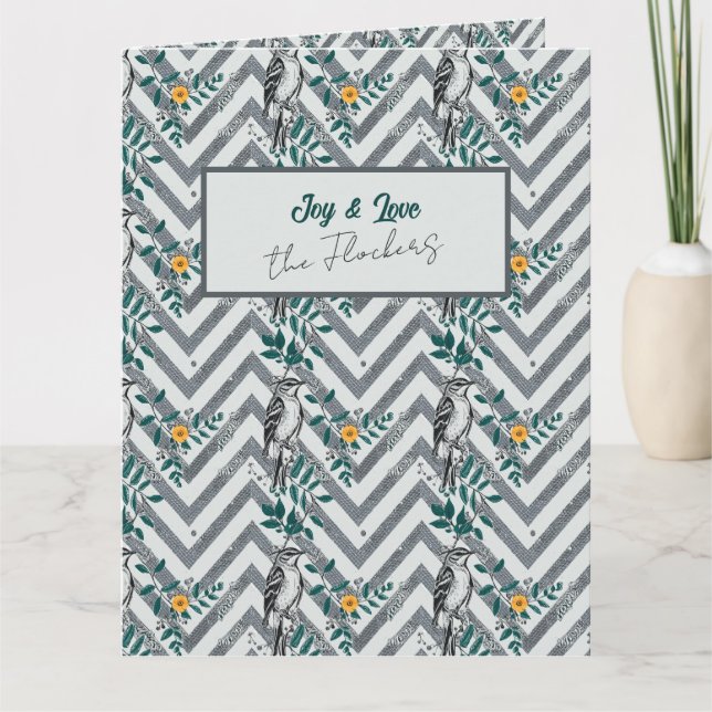 Joy & Liebe - Zigzag Bird & Blume Pattern Karte (Vorderseite)