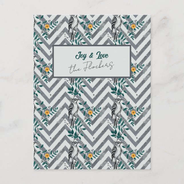 Joy & Liebe - Zigzag Bird & Blume Pattern Postkarte (Vorderseite)