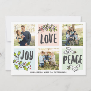 Joy Love and Peace Trois photos Carte de vacances