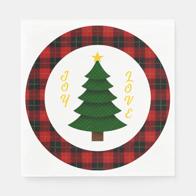 Joy-Love-Custom Plaid Christmas Tree Serviette (Vorderseite)