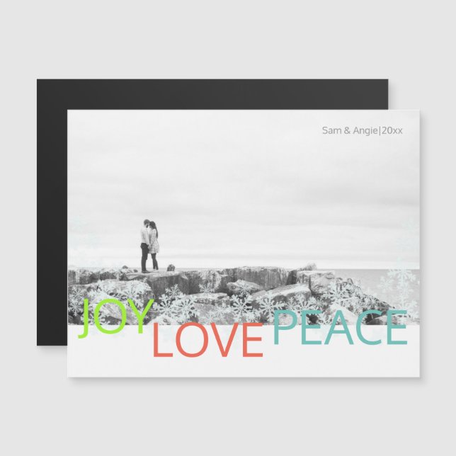 Joy Love Peace Minimalist Carte postale photo magn (Devant / Derrière)