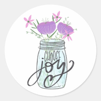 Joy Mason Jar mit Blume auswählen Runder Aufkleber