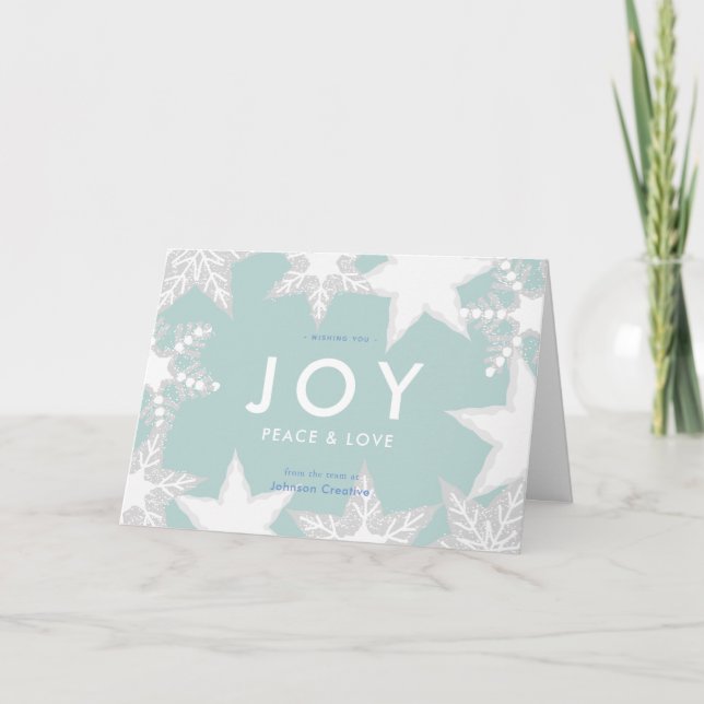 JOY Mattiert Snowflakes Blue Cooporge Weihnachten Karte (Vorderseite)