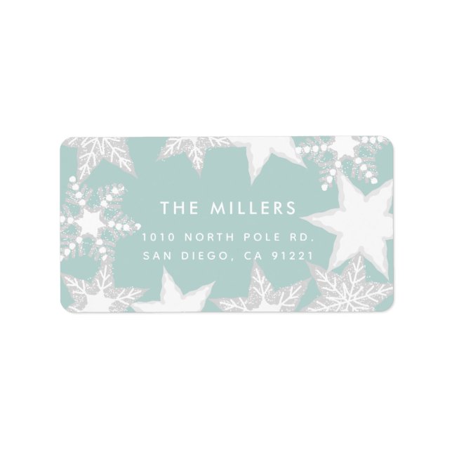 JOY Mattiert Snowflakes Light Blue Address Adressaufkleber (Vorne)