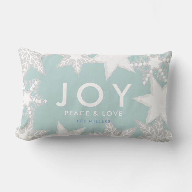 JOY Mattiert Snowflakes Light Blue Weihnachten Lendenkissen (Vorderseite)