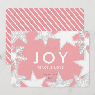 JOY Mattiert Snowflakes Pink Weihnachtskarte Einladung