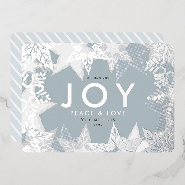 JOY Mattiert Snowflakes Silver Foil Holiday Card Folieneinladung (Vorderseite/Rückseite)