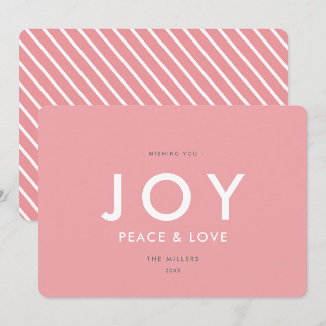 JOY Minimalistisch Modern Pink Weihnachtskarte Einladung (Vorne/Hinten)