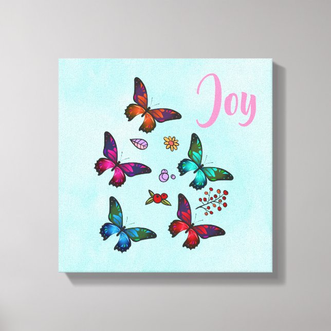 Joy mit Hübschen kleinen Schmetterlingen Illustrat Leinwanddruck (Vorderseite)
