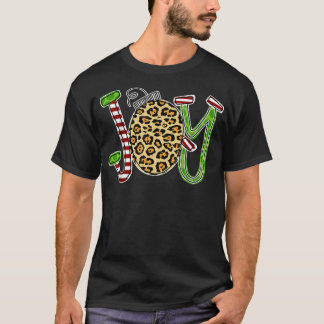 Joy mit Leopard Candy Cane Christmas Funny T-Shirt