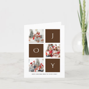JOY Modern Brown Fun Script Foto Collage Einfach Feiertagskarte