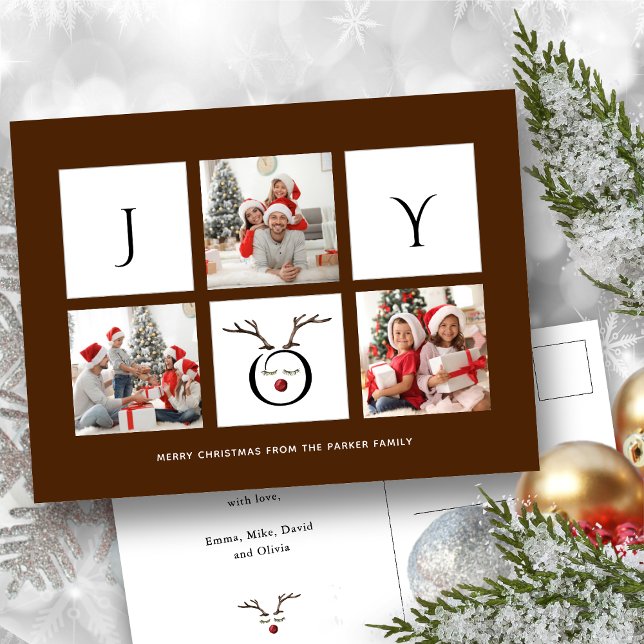 JOY Modern Fun Script Foto Collage Whimsical Holi Postkarte (Von Creator hochgeladen)