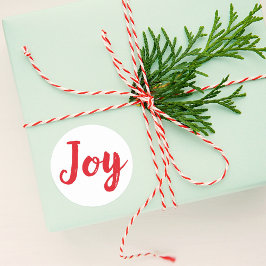 Joy Modern Red Brushed Script Holiday Runder Aufkleber